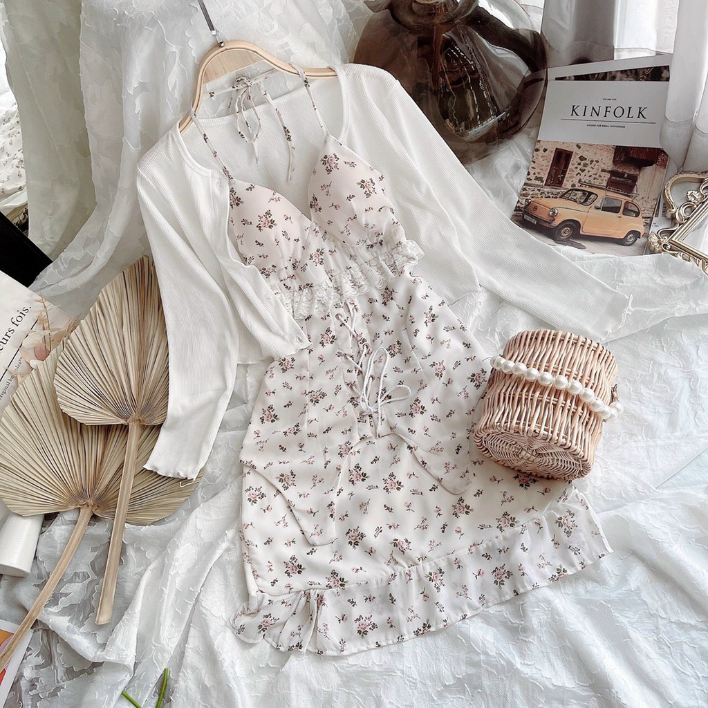 Set đầm nữ đẹp, đầm xòe hoa nhí, kiểu dáng trẻ trung, hàng đẹp may kỹ, 2 lớp, phom dưới 54kg- tùy chiều cao . | BigBuy360 - bigbuy360.vn