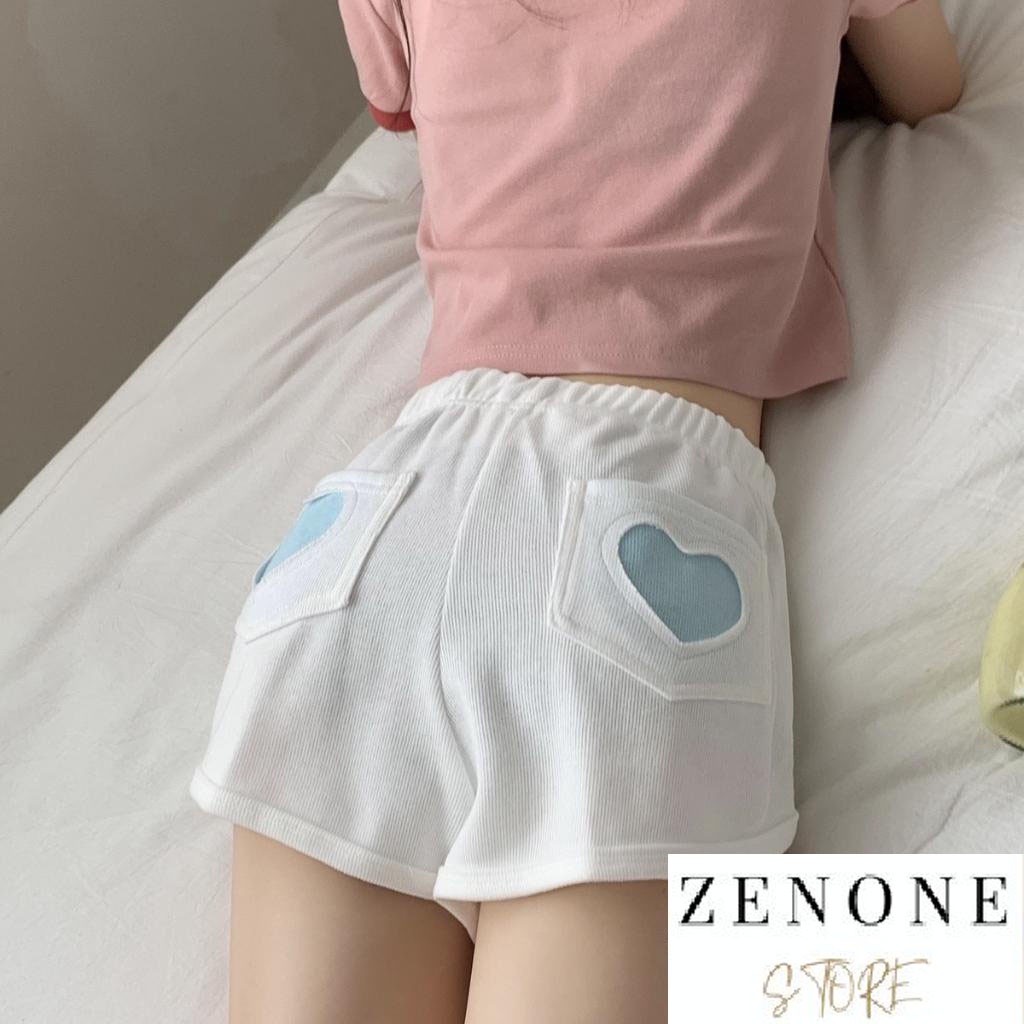 Quần short ngắn, quần đùi nữ mặc nhà lưng thun túi sau cách điệu tim quyến rũ cá tính