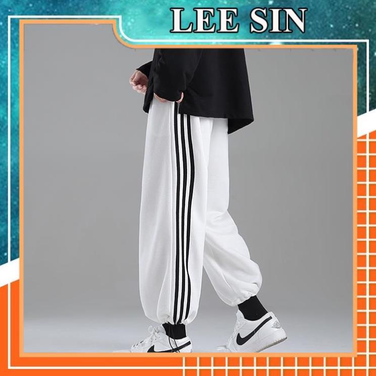 Quần jogger BÓ CHUN RÚT GẤU 3 SỌC thể thao unisex nam nữ ống rộng hiphop basic pants - Lee sin