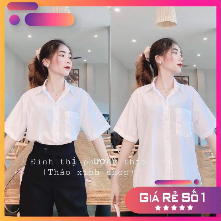 [Có size từ 28kg-75kg] áo sơ mi trắng tay lỡ form rộng  bassic form rộng, hàng bao đẹp