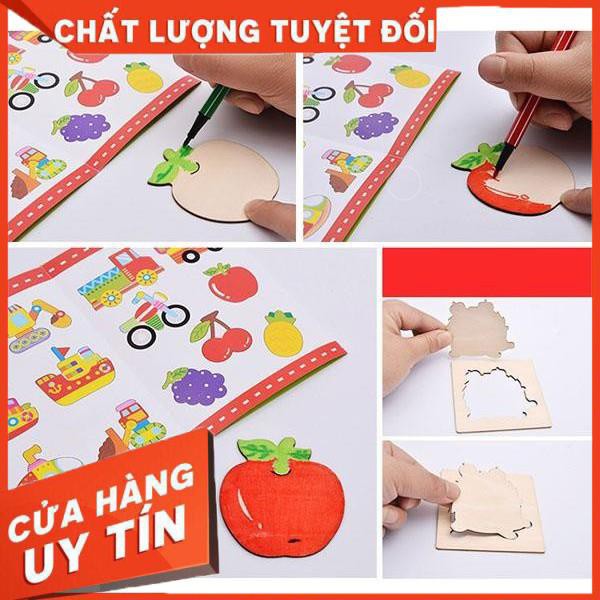 [XẢ KHO+FREE SHIP] Bộ Khuôn Vẽ Tranh Và Tô Màu Bằng Gỗ Có Kèm Bút Cho Bé