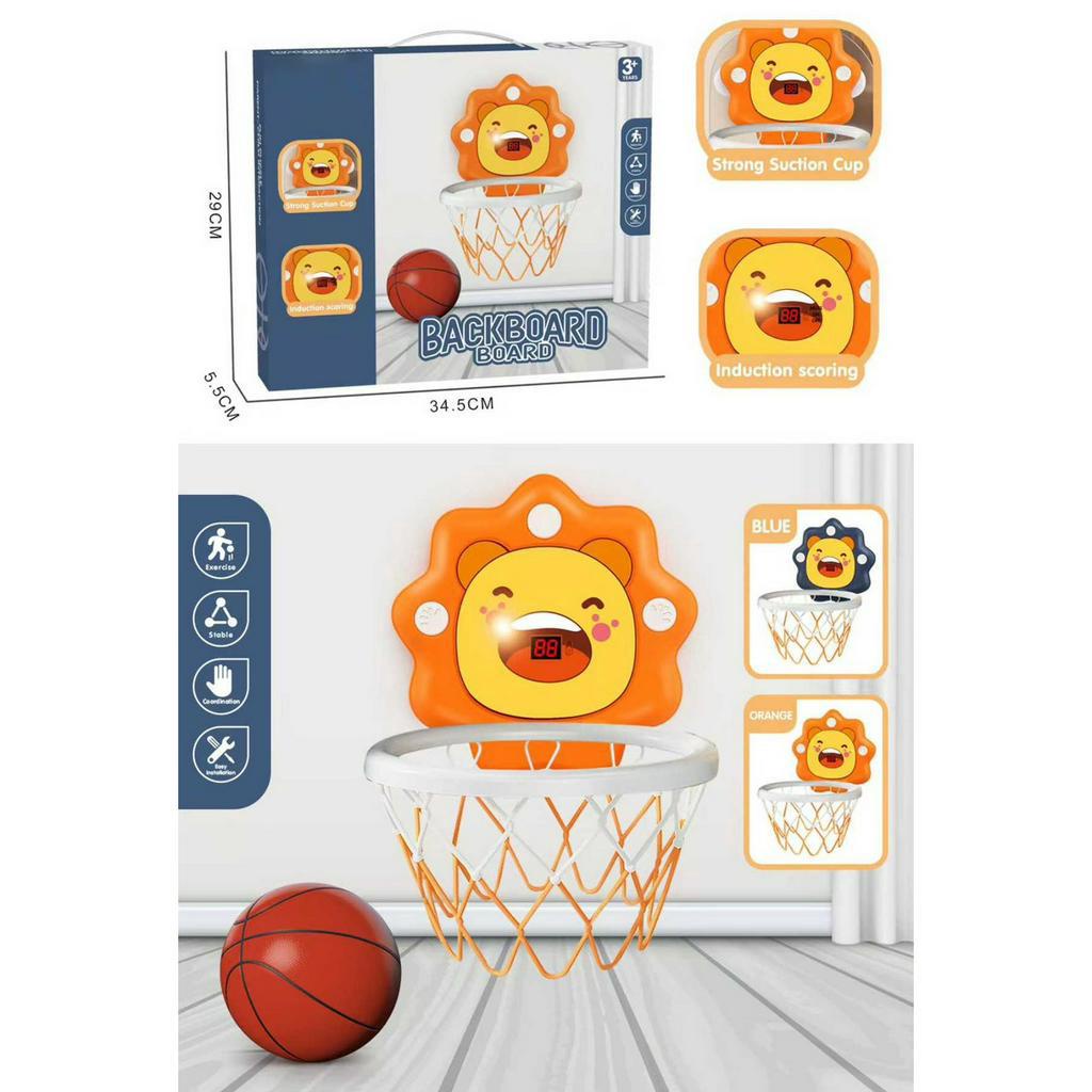 [Kèm bóng] Đồ chơi bóng rổ có tích điểm tự động, có âm thanh cổ vũ, có thể điều chỉnh, hình sư tử đáng yêu cho bé