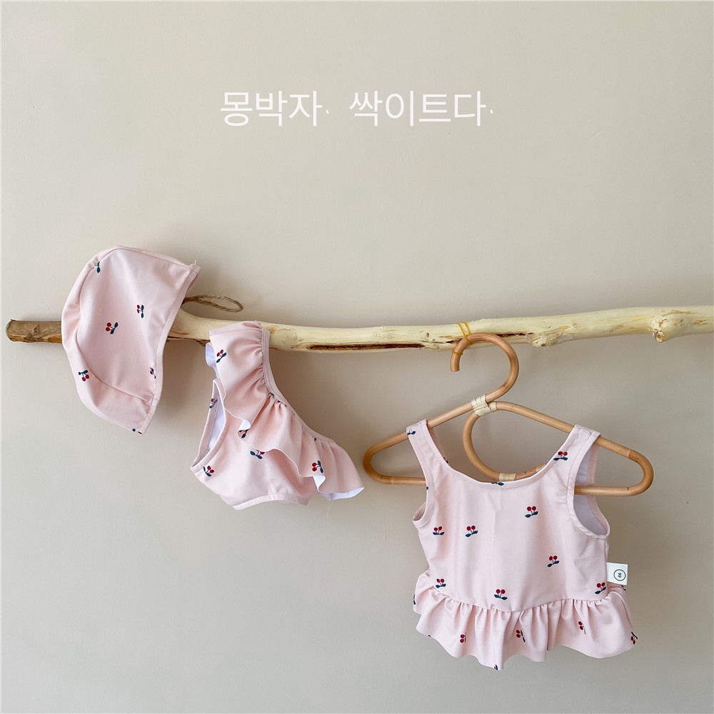 Bộ Đồ Bơi Kèm Nón In Họa Tiết Cherry Xinh Xắn Thời Trang Cho Bé Gái