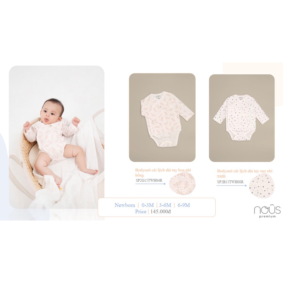 Bộ bodysuit sơ sinh ngắn tay, dài tay mềm mát, thấm hút tốt bé trai và bé gái đủ màu - Nous Bình Dương Bipbipstore