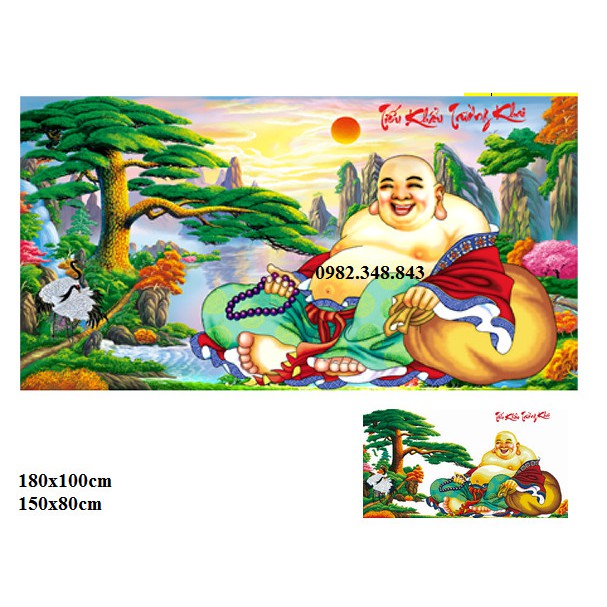 Tranh gắn đá phật di lac KT:150x80cm tranh đính đá chưa đính