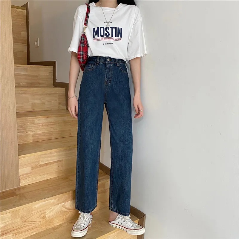 Quần jean SUXI lưng cao ống đứng dáng rộng phong cách Hàn Quốc thời trang mới dành cho nữ