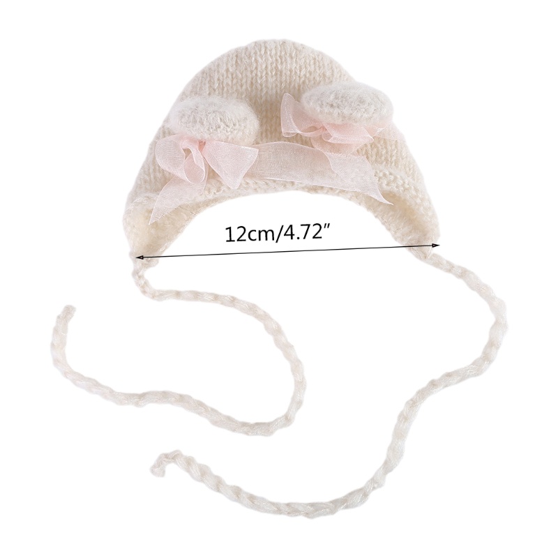 Mũ Beanie Đan Len Đính Nơ Dễ Thương Dùng Làm Phụ Kiện Chụp Ảnh Cho Bé Sơ Sinh