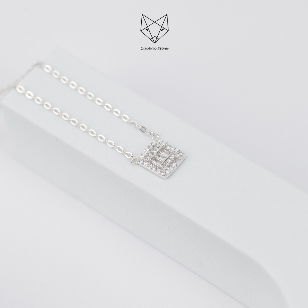 Dây Chuyền Bạc Ta CAOBAC JEWELLERY Cho Nữ Mặt Đá Vuông Nhỏ Basic Đính Đá Lấp Lánh