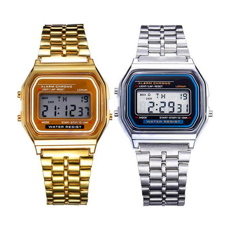 Đồng hồ inox mặt vuông màn hình LCD và đèn LED năng động | BigBuy360 - bigbuy360.vn