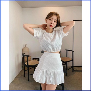 Set Váy Áo Croptop MATHOA combo chân váy đuôi cá và áo croptop vải xô thêu trắng siêu đẹp dưới 53kg