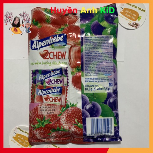 Kẹo mềm alpenliebe 2 vị hương dâu và nho mềm ngon kẹo đồ ăn vặt cho bé và mọi người