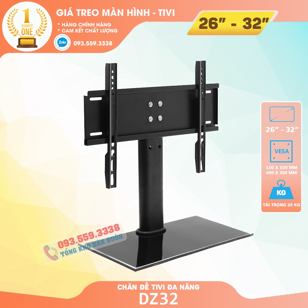 Chân Đế Tivi Đa Năng 26 - 32 Inch - Model: DZ32 - Chân Tivi Đặt Bàn Mặt Kính Cường Lực - Sang Trọng - Cao Cấp