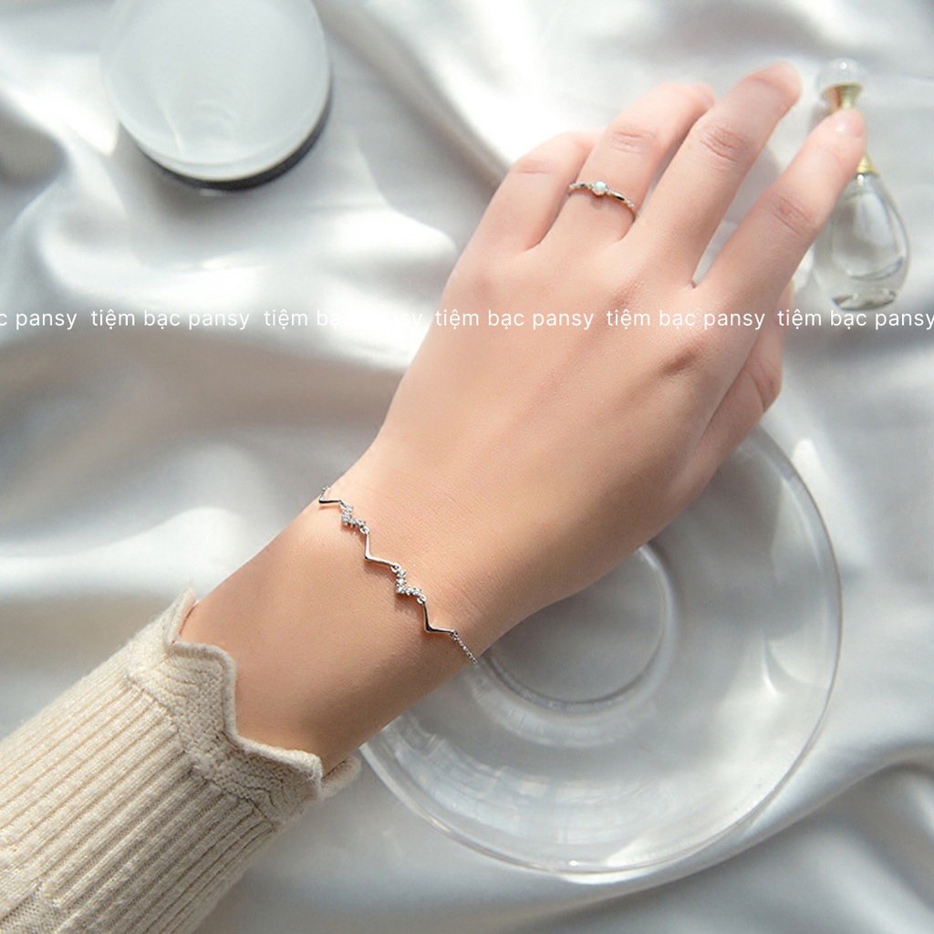 Lắc tay bạc nữ cao cấp PANSY - Vòng tay nữ bạc thật hình nhịp tim cá tính không gỉ