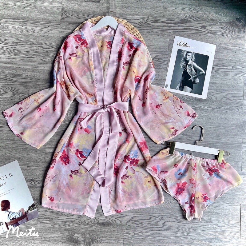 Áo Choàng chiffon phối satin kèm quần mã 06 from dưới 68kg