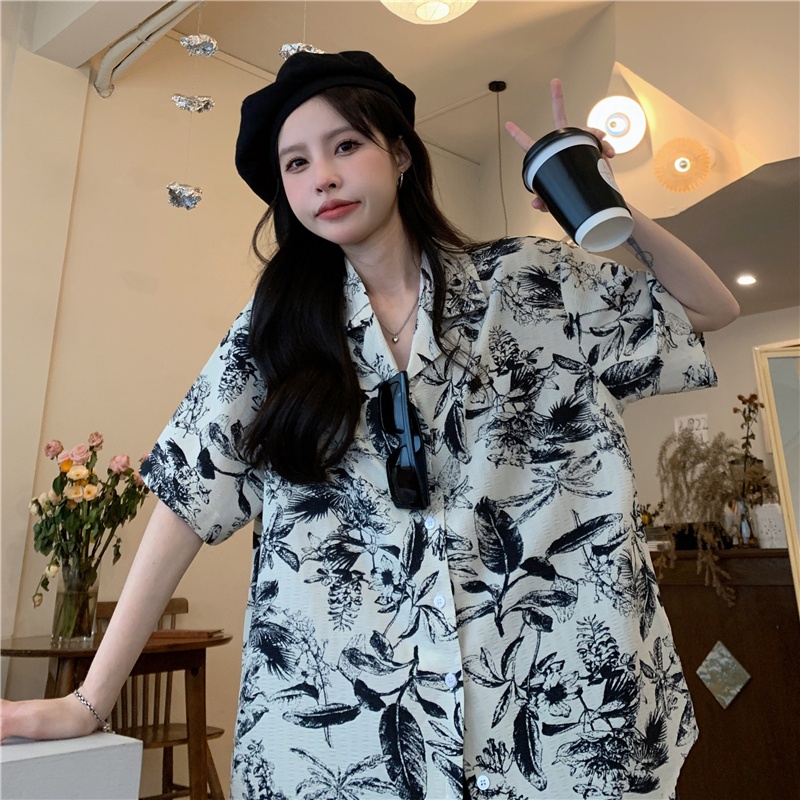 Áo Sơ Mi Tay Ngắn Dáng Rộng In Họa Tiết Phong Cách Hồng Kông Thời Trang Thiết Kế Mới Cho Nữ