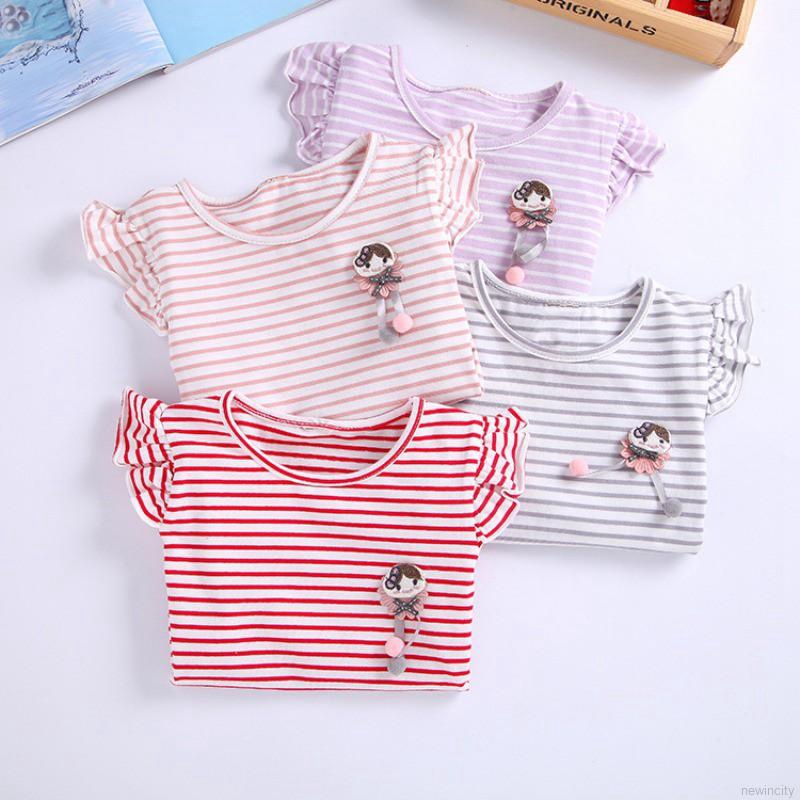 Áo thun bé gái thiết kế tay dài họa tiết kẻ sọc