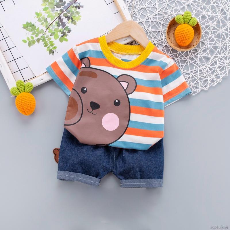 Set áo thun ngắn tay cổ tròn + quần ngắn lưng thun phong cách năng động cho trẻ em