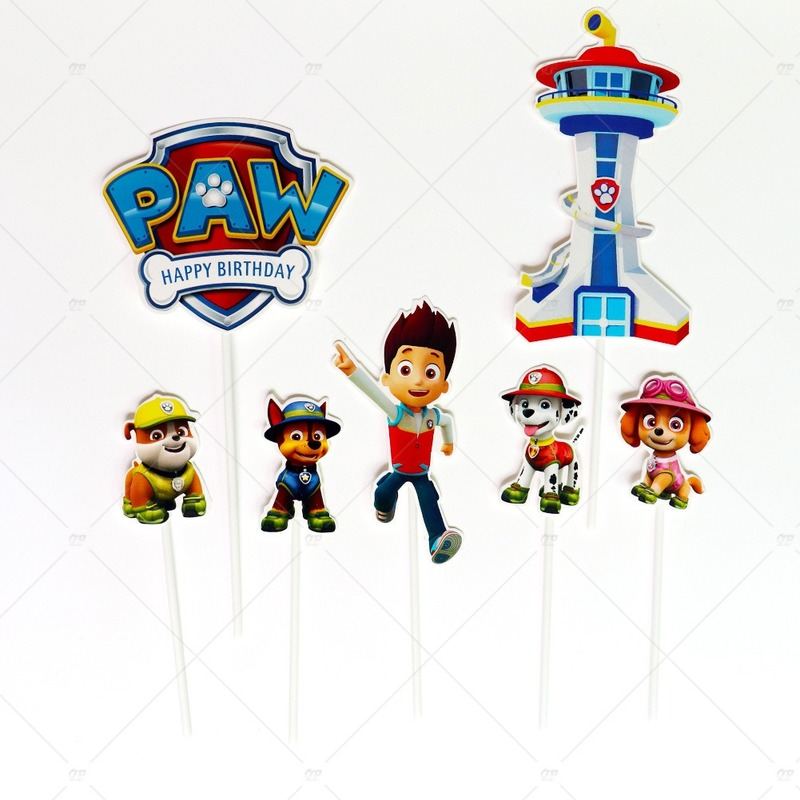 Set 7 que cắm trang trí bánh kem hình chó cứu hộ hoạt hình