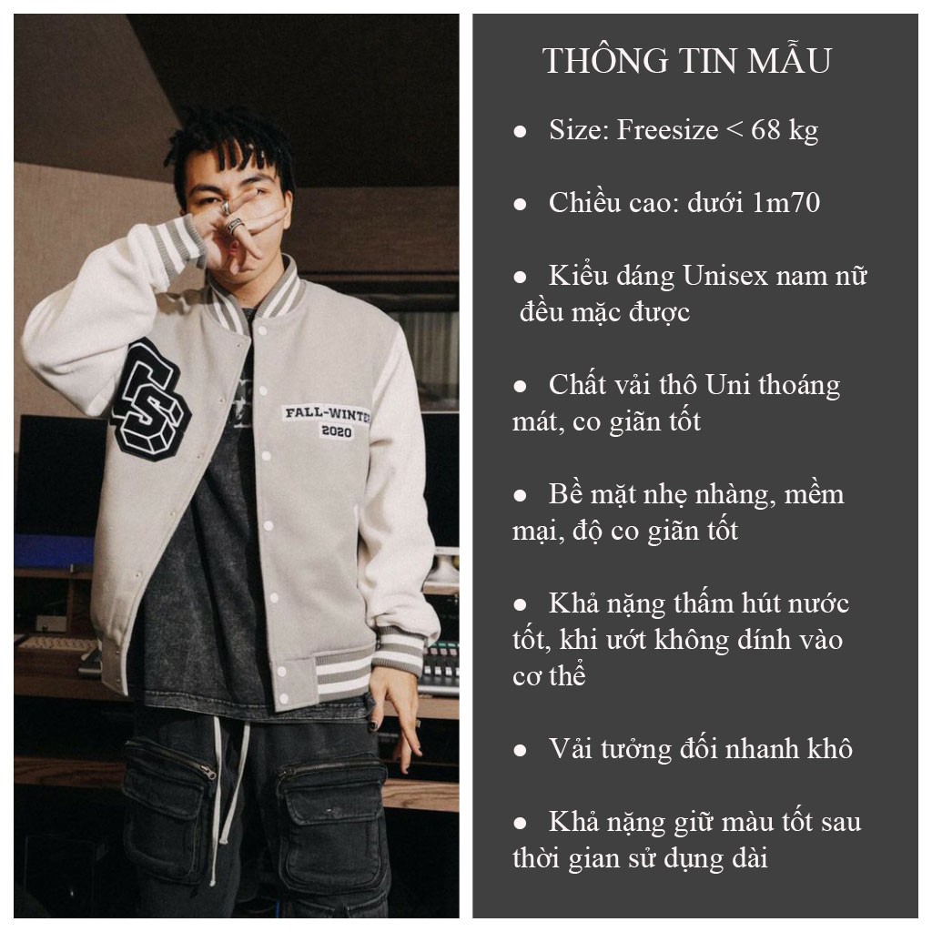 Áo khoác bomber bóng chày CS áo khoác unisex bomber chất nỉ mịn mềm cho nam nữ - VIETSTAR