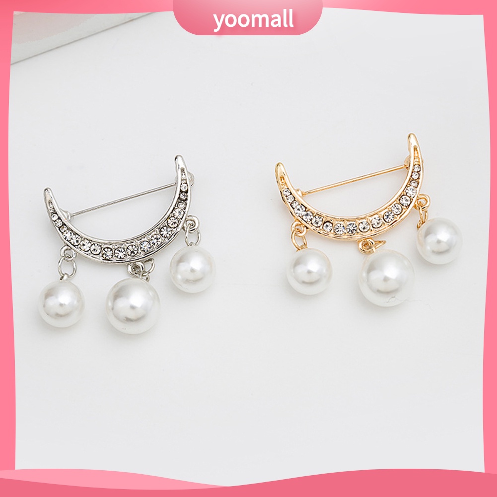 Bộ 2 Ghim Cài Áo Đính Ngọc Trai Giả Hình Bán Nguyệt Xinh Xắn