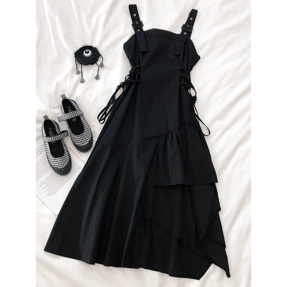 Váy thắt eo đen cá tính phong cách Hong Kong
