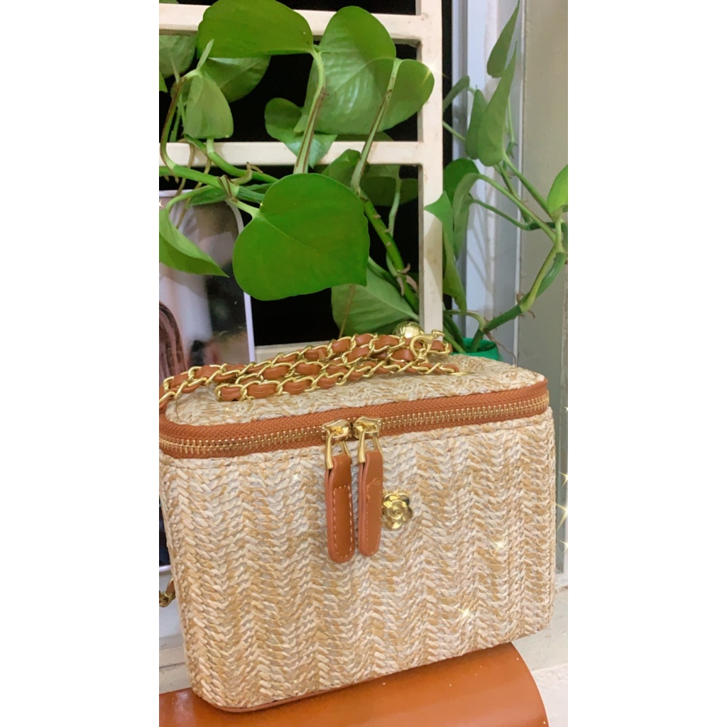 Túi đeo chéo đan cói phong cách Vintage, túi đựng mỹ phẩm, đi chơi, du lịch siêu hot