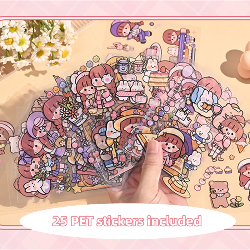 Bộ 25 Miếng Dán PET Trang Trí Sổ Tay DIY Dễ Thương