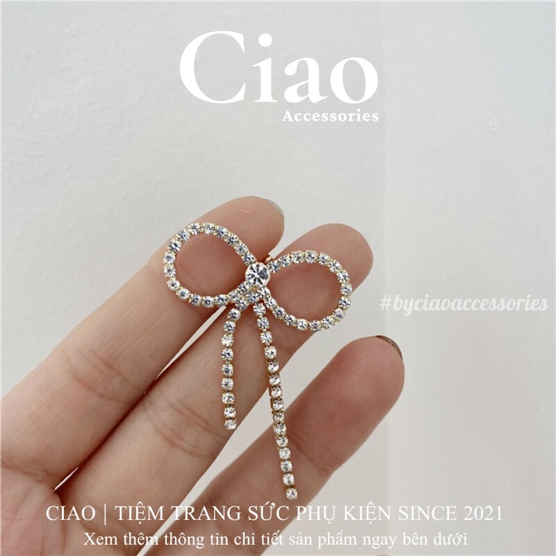 [HOẢ TỐC 1H] Khuyên vành tai/ Kẹp vành tai mạ thiết kế hình nơ đính đá lấp lánh mã 22 Ciao accessories