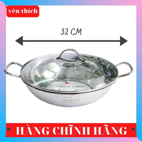 Chảo lẩu xào 3 đáy inox 430 Fivestar Standard nắp kính FSCL32001 (32cm) W32-3DG ( KHACH LƯU Ý NỒI 32 NÊN RẤT TO NHÉ)