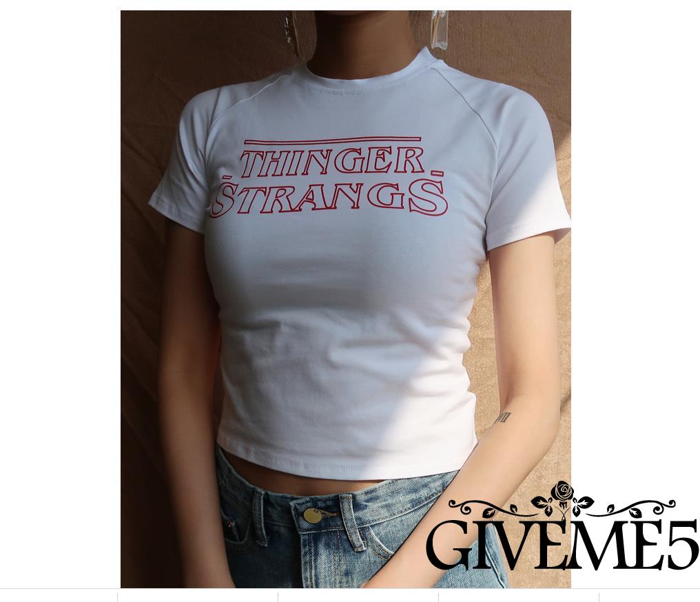 Áo thun tay ngắn cổ tròn in chữ thời trang cho nữ