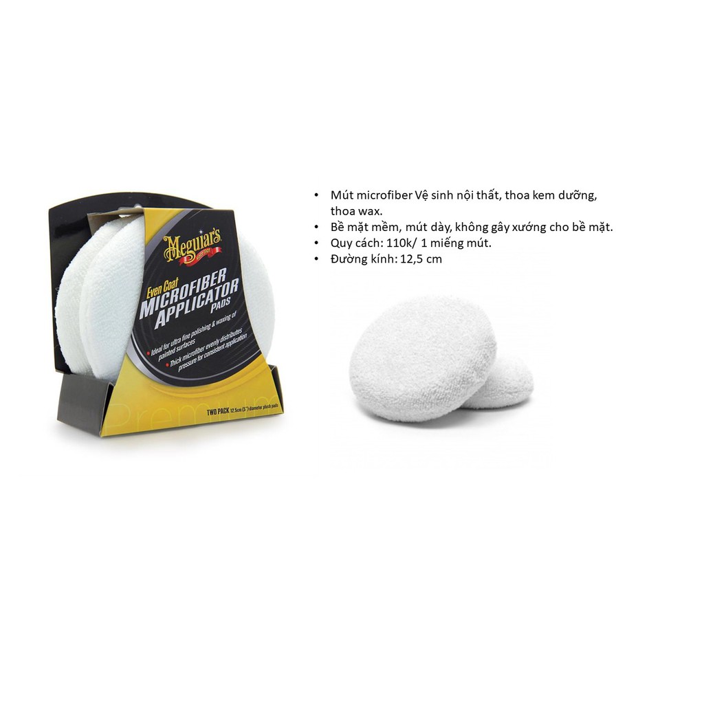 Meguiar's 1 Mút Microfiber Trắng thoa hóa chất chăm sóc xe hơi đường kính 12,5 cm X3080EU