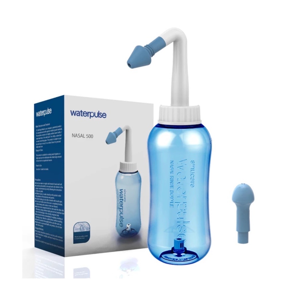 Combo bình rửa mũi và muối rửa mũi cho bé, người lớn Waterpulse, dụng cụ xịt rửa mũi Dinh Dinh ngăn ngừa viêm xoang