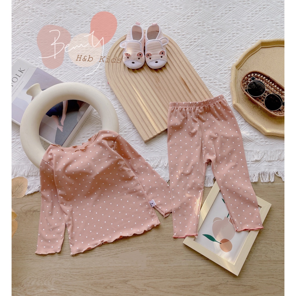 Bộ dài tay bé gái chấm bi, bộ thu đông bé gái mềm đẹp dễ thương 8 -20kg BBG05