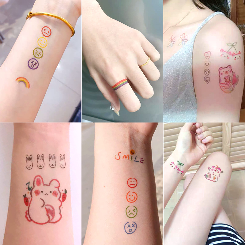 Bộ 30 miếng xăm dán in họa tiết cầu vồng và trái tim không thấm nước
