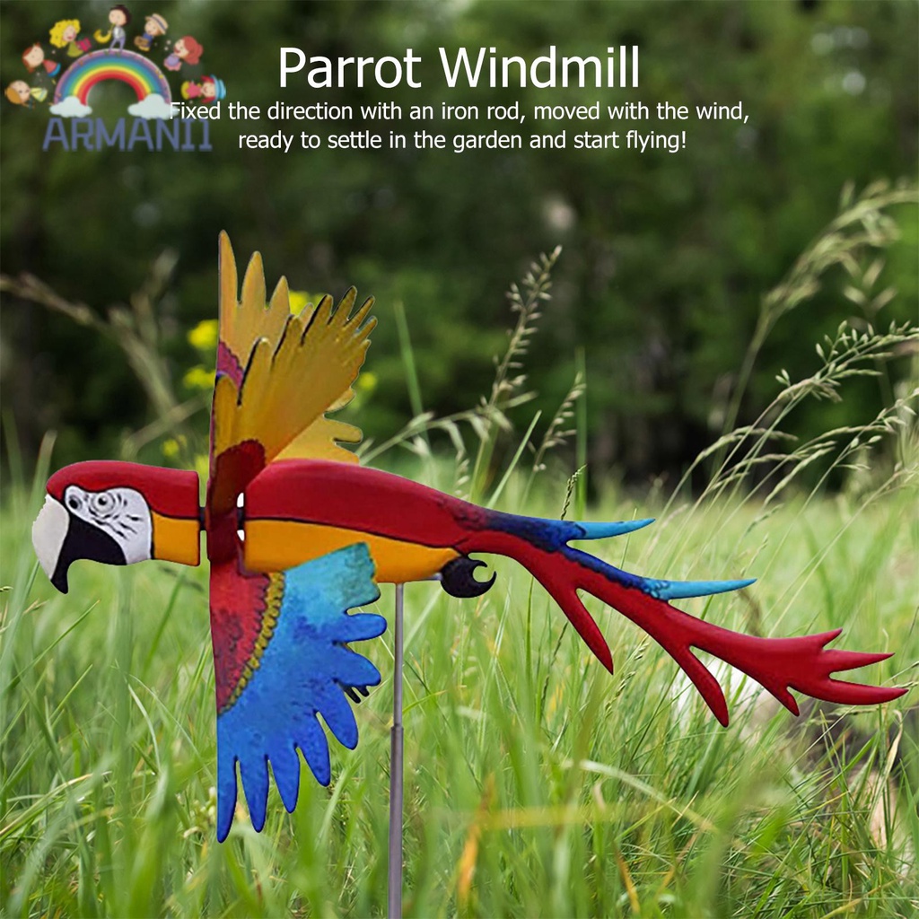 Armani Parrot Pinwheel Windmill Wind Spinner Art Sculpture for Garden Lawn Decor