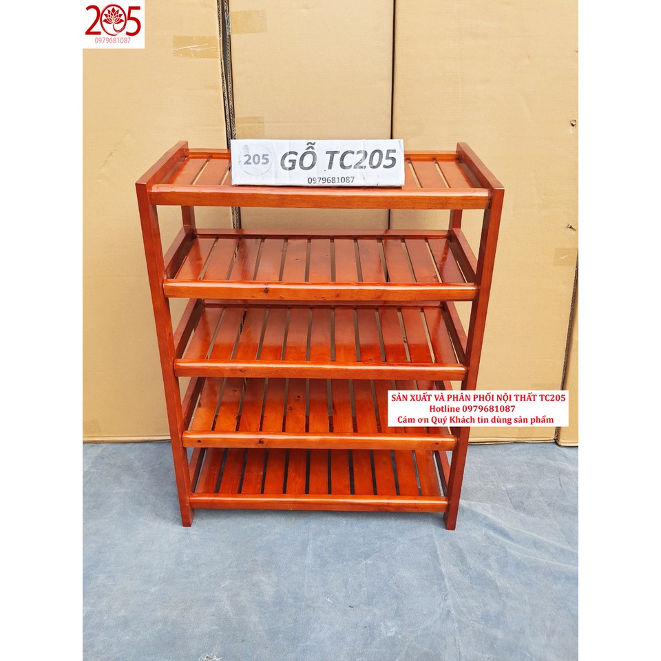 Kệ giày dép gỗ 5 tầng ngang 60 gỗ cao su màu tự nhiên