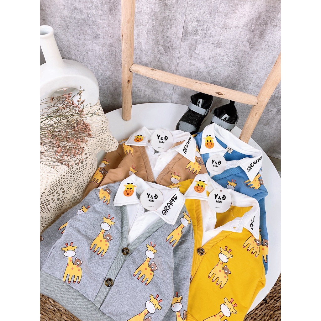 Bộ nỉ da cá cho bé, Bộ nỉ Cardigan giả nhiều lớp cho bé in hình ngộ nghĩnh