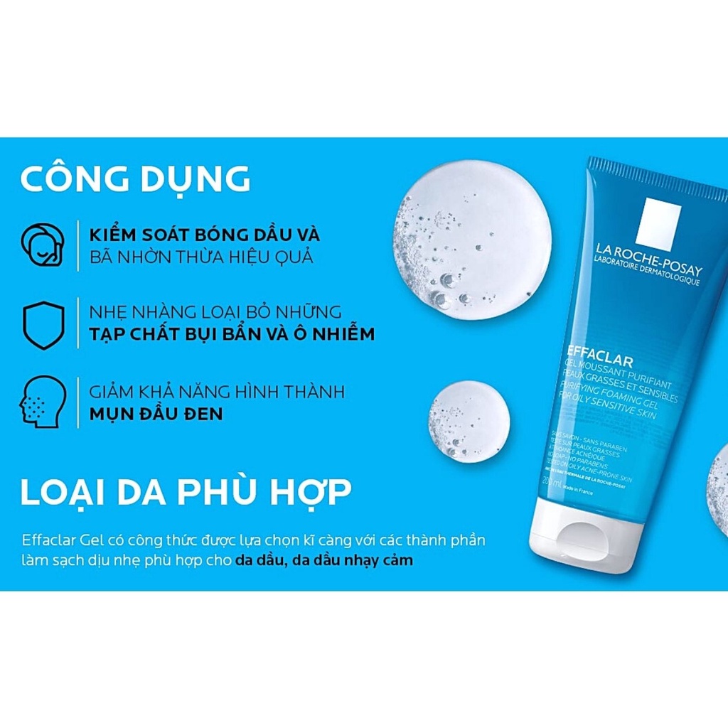 Gel Rửa Mặt La Roche-Posay Effaclar Purifying Foaming Gel For Oily Sensitive Skin Dành Cho Da Dầu, Nhạy Cảm