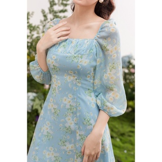 TIELA Đầm váy hoa xanh nhún ngực-Lucy Dress