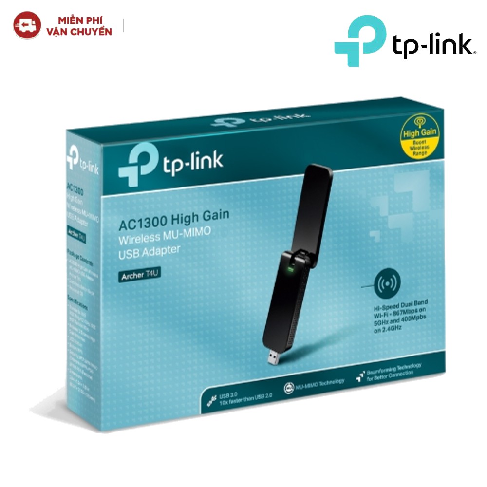 TP-Link Archer T4U - USB wifi băng tần kép chuẩn AC1300 -Hàng chính hãng new 100%