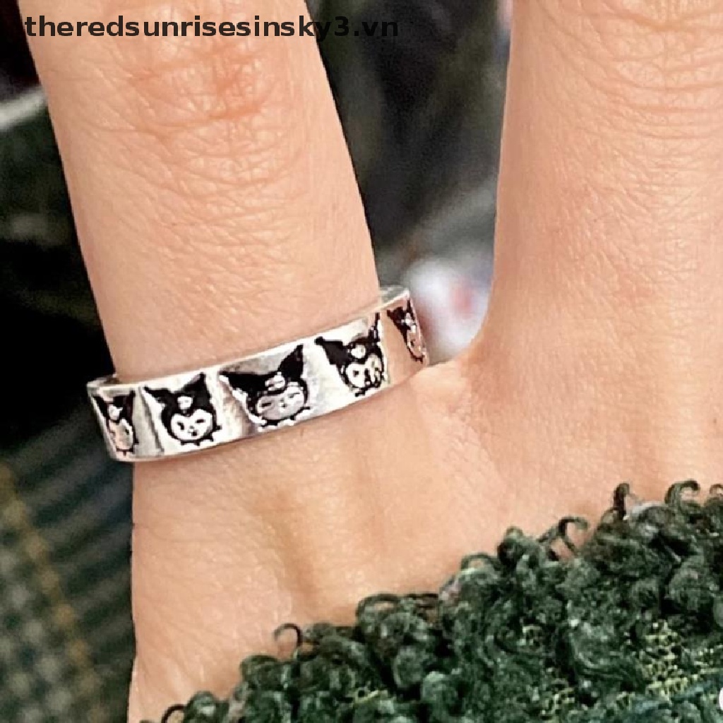 * * Thời Trang Mới * * Nhẫn Cặp Đôi Bằng Đồng Trắng Mạ Đồng Hình Kuromi Đáng Yêu Có Thể Điều Chỉnh Làm Quà Tặng