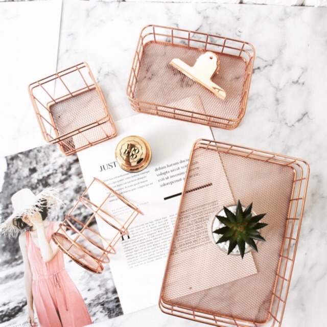 Rổ kim loại rosegold decor
