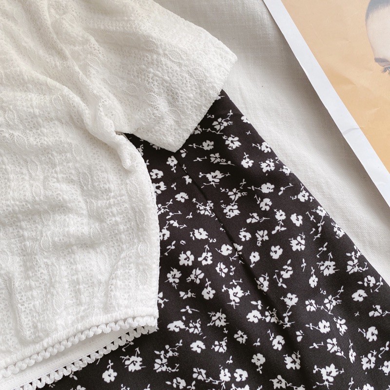 Set áo croptop trắng+ chân váy hoa❤️Váy hoa | BigBuy360 - bigbuy360.vn