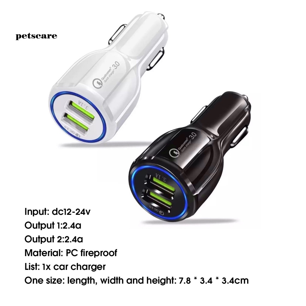 Cốc Sạc Nhanh QCA 2 Cổng USB Có Đèn Xanh Dương Cho Xe Hơi