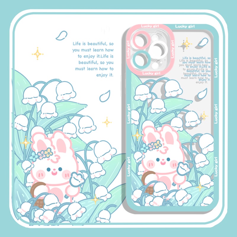 Ốp Điện Thoại Tpu Mềm Chống Sốc In Hình Thỏ Và Hoa Cho iPhone 11 12 13 pro max XS X XR XSMax 7 8 6 6s plus SE 2020