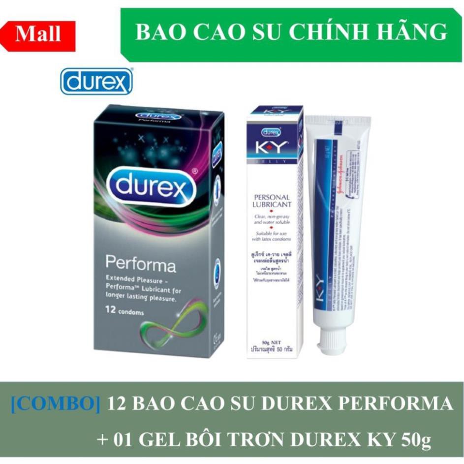 [CHÍNH HÃNG] Bộ đôi bền bỉ Bao cao su durex kéo dài thời gian Performa + Gel bôi trơn Durex KY 50g *