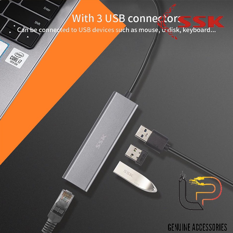 Cáp chuyển USB to Lan + 3 cổng USB SSK -  Adapter chuyển đổi USB ra cổng mạng LAN RJ45 kèm hub USB SSK