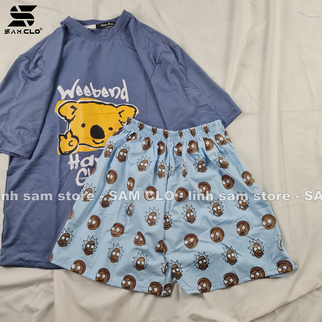 Quần đùi nữ - quần short SAM CLO thun dáng rộng mùa hè, mặc ngủ, mặc ở nhà, hoạt tiết hoạt hình ĐẦU NGƯỜI xanh dương
