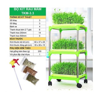 Bộ kit Khay trồng rau mầm thủy canh chuyên dụng (3 khay 3 tầng)