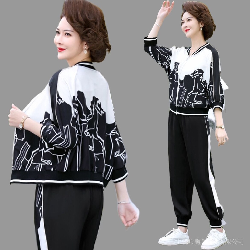 Bộ Đồ Hai Mảnh Áo Tay Ngắn Chống Nắng Phong Cách Phương Tây Thời Trang Xuân Thu Dành Cho Phụ Nữ Trung Niên 2022